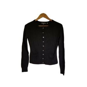 Vince Black 100% Cashmere Cardigan Sweater with Pin Tuck Collar Pockets Size M